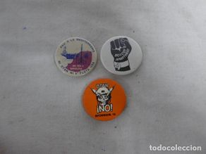 Military Antiques: Lote de 3 chapa politica de izquierdas: OTAN no, PAZ, Boicot apartheid, años 80, transicion politica